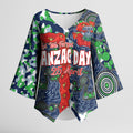 Canberra Raiders ANZAC Kimono Sleeve Blouse Indigenous Wave Pattern Poppy Remembrance Viking Warrior