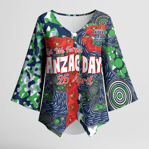 Canberra Raiders ANZAC Kimono Sleeve Blouse Indigenous Wave Pattern Poppy Remembrance Viking Warrior