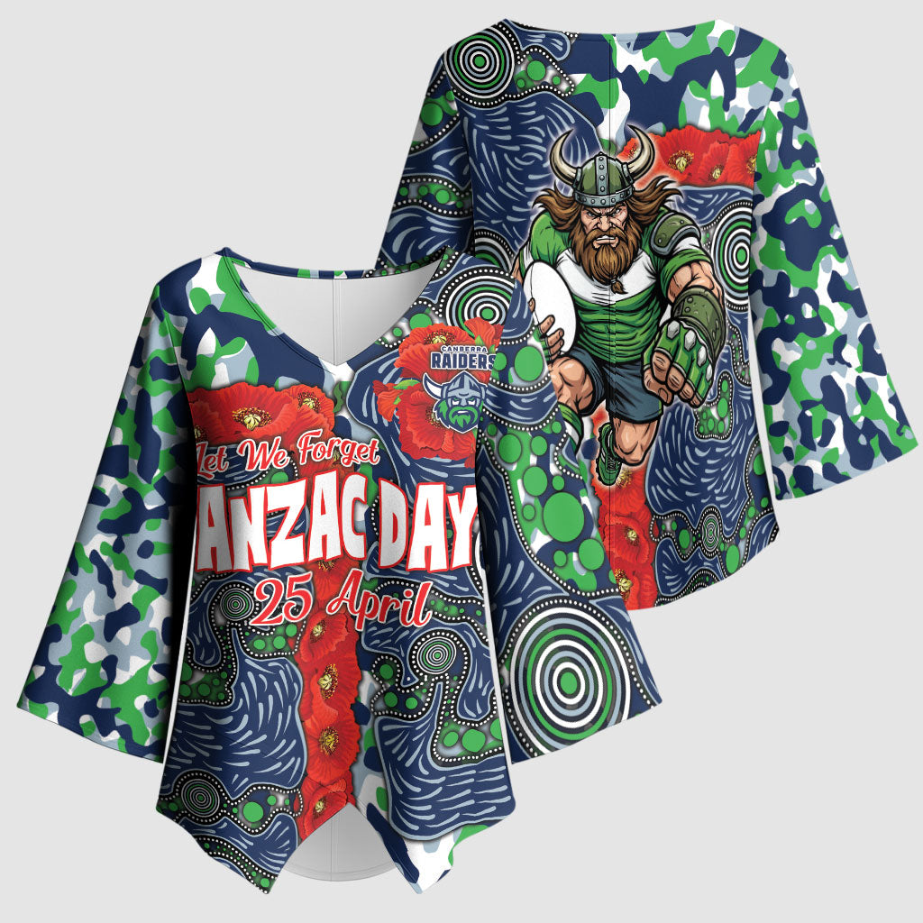 Canberra Raiders ANZAC Kimono Sleeve Blouse Indigenous Wave Pattern Poppy Remembrance Viking Warrior