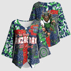 Canberra Raiders ANZAC Kimono Sleeve Blouse Indigenous Wave Pattern Poppy Remembrance Viking Warrior