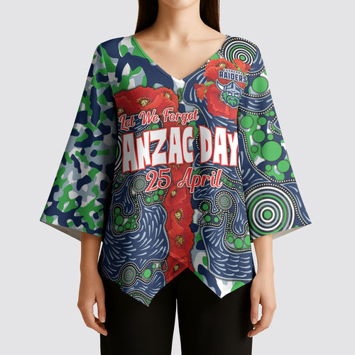 Canberra Raiders ANZAC Kimono Sleeve Blouse Indigenous Wave Pattern Poppy Remembrance Viking Warrior