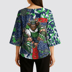 Canberra Raiders ANZAC Kimono Sleeve Blouse Indigenous Wave Pattern Poppy Remembrance Viking Warrior