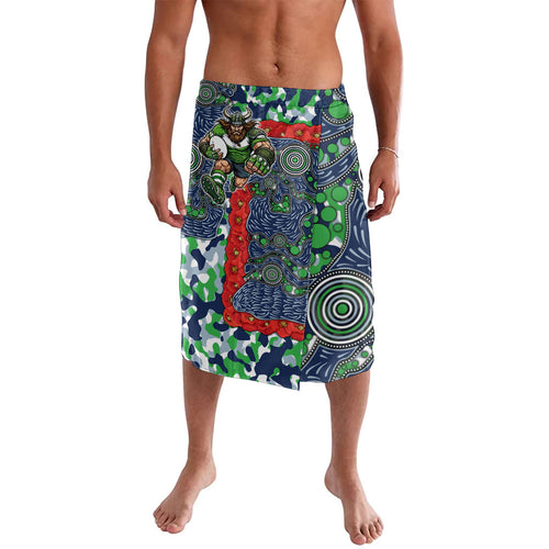Canberra Raiders ANZAC Lavalava Indigenous Wave Pattern Poppy Remembrance Viking Warrior