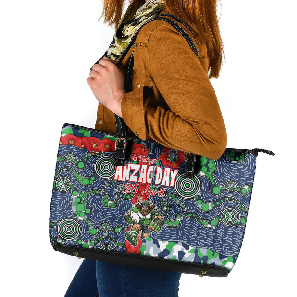 Canberra Raiders ANZAC Leather Tote Bag Indigenous Wave Pattern Poppy Remembrance Viking Warrior
