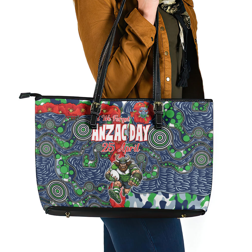 Canberra Raiders ANZAC Leather Tote Bag Indigenous Wave Pattern Poppy Remembrance Viking Warrior