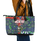 Canberra Raiders ANZAC Leather Tote Bag Indigenous Wave Pattern Poppy Remembrance Viking Warrior
