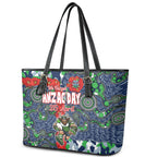 Canberra Raiders ANZAC Leather Tote Bag Indigenous Wave Pattern Poppy Remembrance Viking Warrior