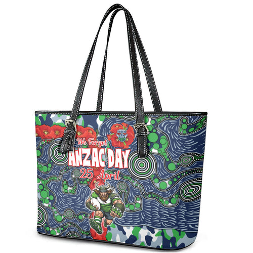 Canberra Raiders ANZAC Leather Tote Bag Indigenous Wave Pattern Poppy Remembrance Viking Warrior