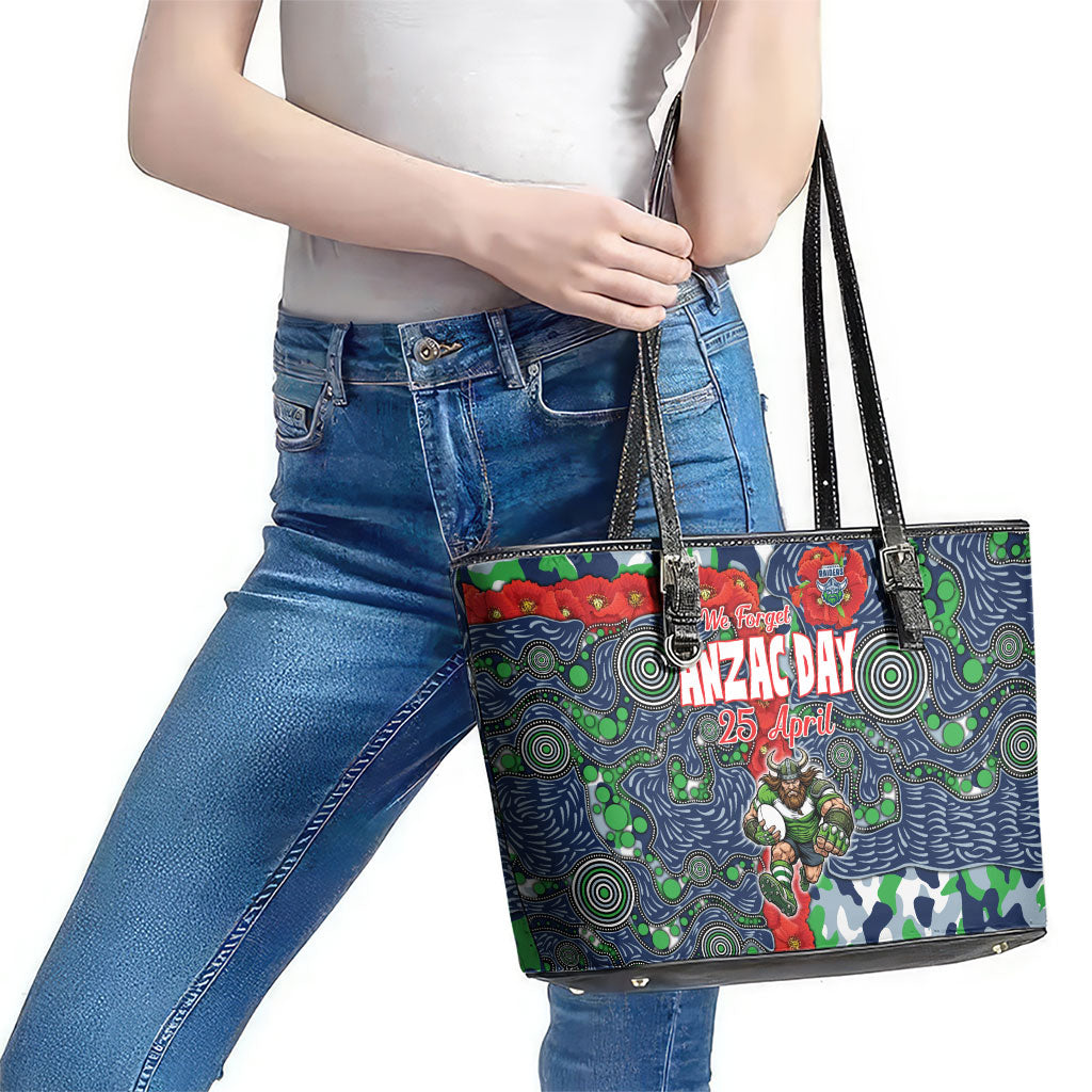 Canberra Raiders ANZAC Leather Tote Bag Indigenous Wave Pattern Poppy Remembrance Viking Warrior