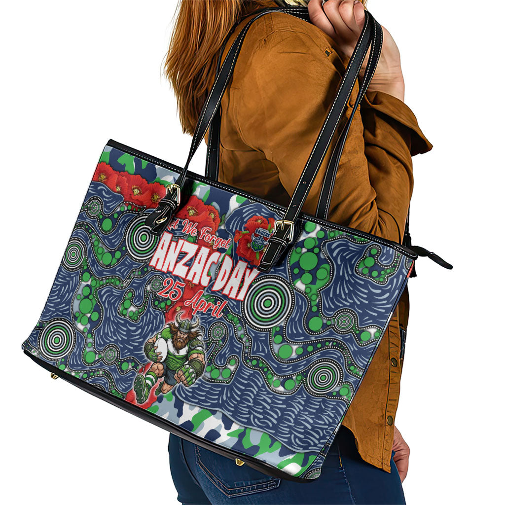 Canberra Raiders ANZAC Leather Tote Bag Indigenous Wave Pattern Poppy Remembrance Viking Warrior