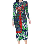 Canberra Raiders ANZAC Long Sleeve Bodycon Dress Indigenous Wave Pattern Poppy Remembrance Viking Warrior