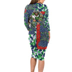 Canberra Raiders ANZAC Long Sleeve Bodycon Dress Indigenous Wave Pattern Poppy Remembrance Viking Warrior