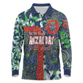 Canberra Raiders ANZAC Long Sleeve Polo Shirt Indigenous Wave Pattern Poppy Remembrance Viking Warrior