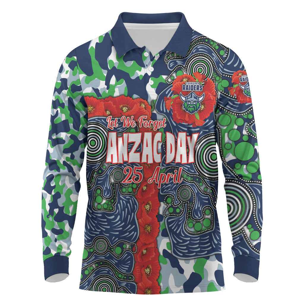 Canberra Raiders ANZAC Long Sleeve Polo Shirt Indigenous Wave Pattern Poppy Remembrance Viking Warrior