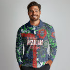 Canberra Raiders ANZAC Long Sleeve Polo Shirt Indigenous Wave Pattern Poppy Remembrance Viking Warrior