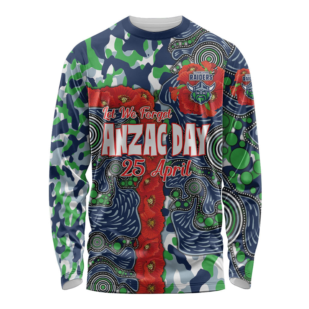 Canberra Raiders ANZAC Long Sleeve Shirt Indigenous Wave Pattern Poppy Remembrance Viking Warrior