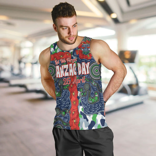 Canberra Raiders ANZAC Men Tank Top Indigenous Wave Pattern Poppy Remembrance Viking Warrior