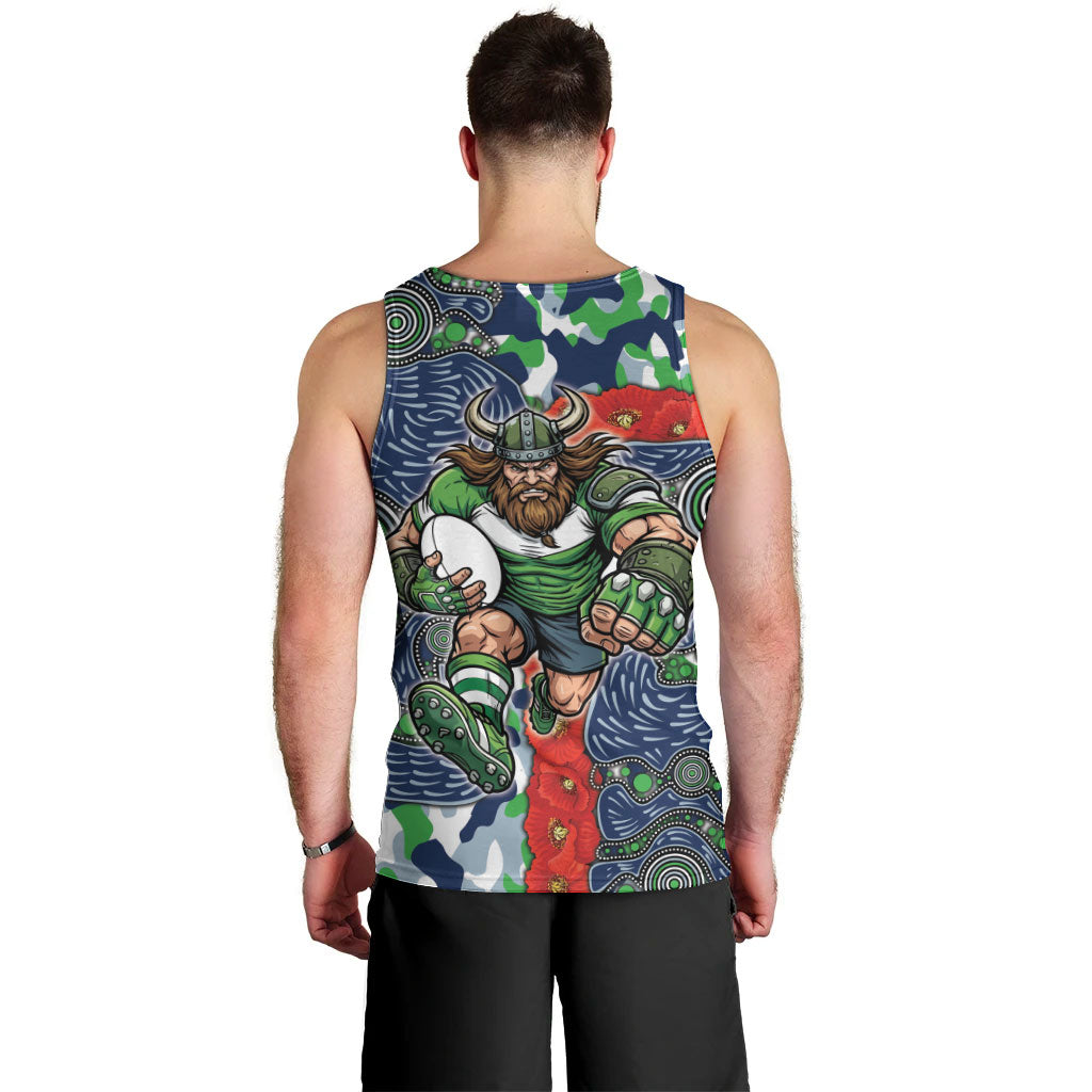 Canberra Raiders ANZAC Men Tank Top Indigenous Wave Pattern Poppy Remembrance Viking Warrior