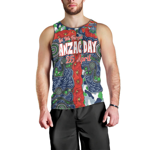Canberra Raiders ANZAC Men Tank Top Indigenous Wave Pattern Poppy Remembrance Viking Warrior