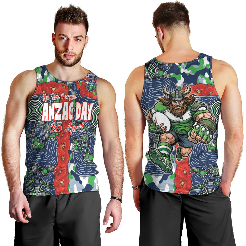 Canberra Raiders ANZAC Men Tank Top Indigenous Wave Pattern Poppy Remembrance Viking Warrior