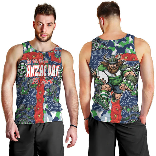Canberra Raiders ANZAC Men Tank Top Indigenous Wave Pattern Poppy Remembrance Viking Warrior