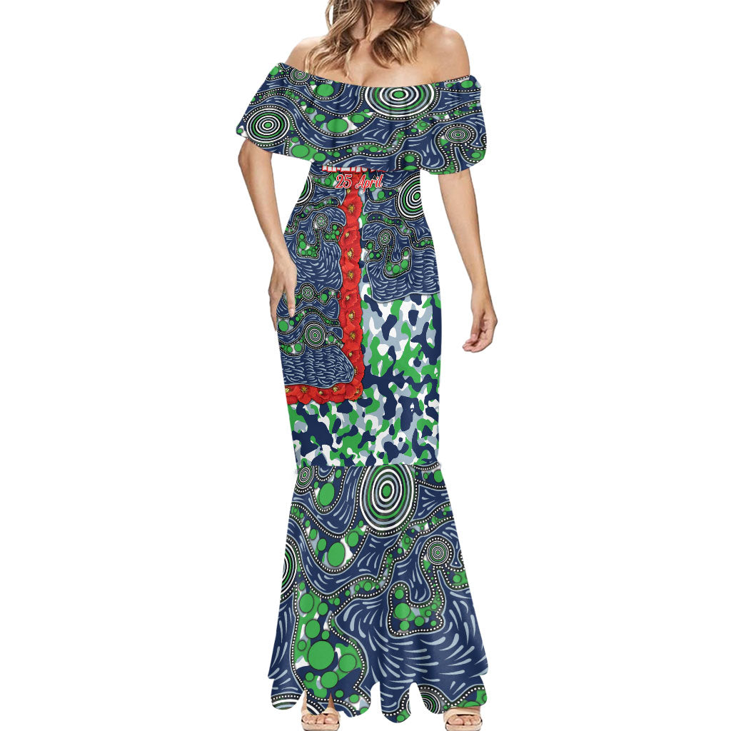Canberra Raiders ANZAC Mermaid Dress Indigenous Wave Pattern Poppy Remembrance Viking Warrior