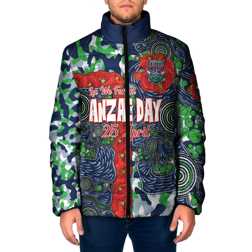 Canberra Raiders ANZAC Padded Jacket Indigenous Wave Pattern Poppy Remembrance Viking Warrior