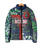 Canberra Raiders ANZAC Padded Jacket Indigenous Wave Pattern Poppy Remembrance Viking Warrior