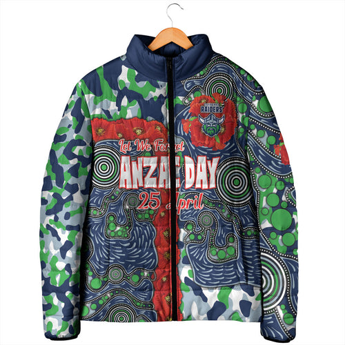 Canberra Raiders ANZAC Padded Jacket Indigenous Wave Pattern Poppy Remembrance Viking Warrior