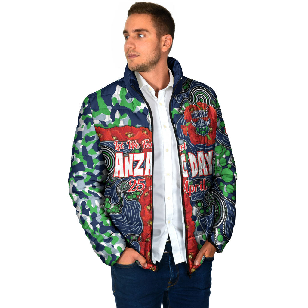 Canberra Raiders ANZAC Padded Jacket Indigenous Wave Pattern Poppy Remembrance Viking Warrior