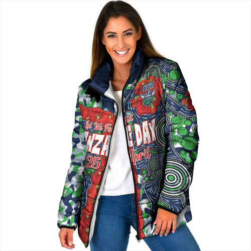 Canberra Raiders ANZAC Padded Jacket Indigenous Wave Pattern Poppy Remembrance Viking Warrior