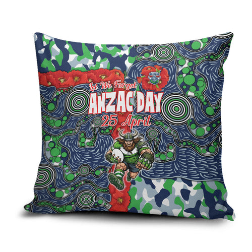 Canberra Raiders ANZAC Pillow Cover Indigenous Wave Pattern Poppy Remembrance Viking Warrior