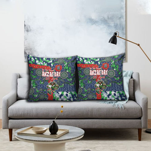 Canberra Raiders ANZAC Pillow Cover Indigenous Wave Pattern Poppy Remembrance Viking Warrior