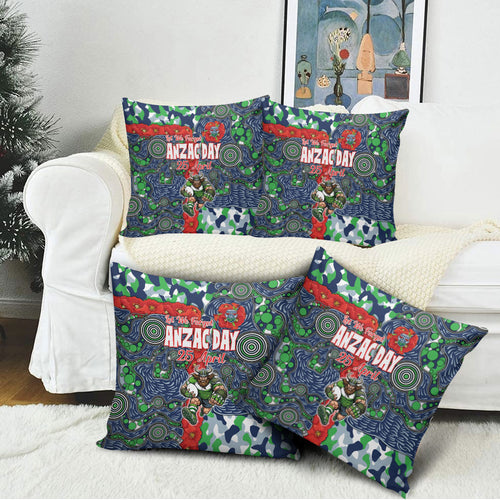 Canberra Raiders ANZAC Pillow Cover Indigenous Wave Pattern Poppy Remembrance Viking Warrior