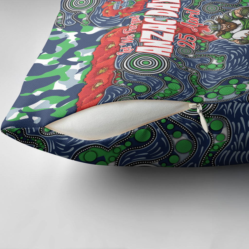 Canberra Raiders ANZAC Pillow Cover Indigenous Wave Pattern Poppy Remembrance Viking Warrior