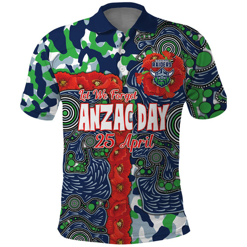 Canberra Raiders ANZAC Polo Shirt Indigenous Wave Pattern Poppy Remembrance Viking Warrior