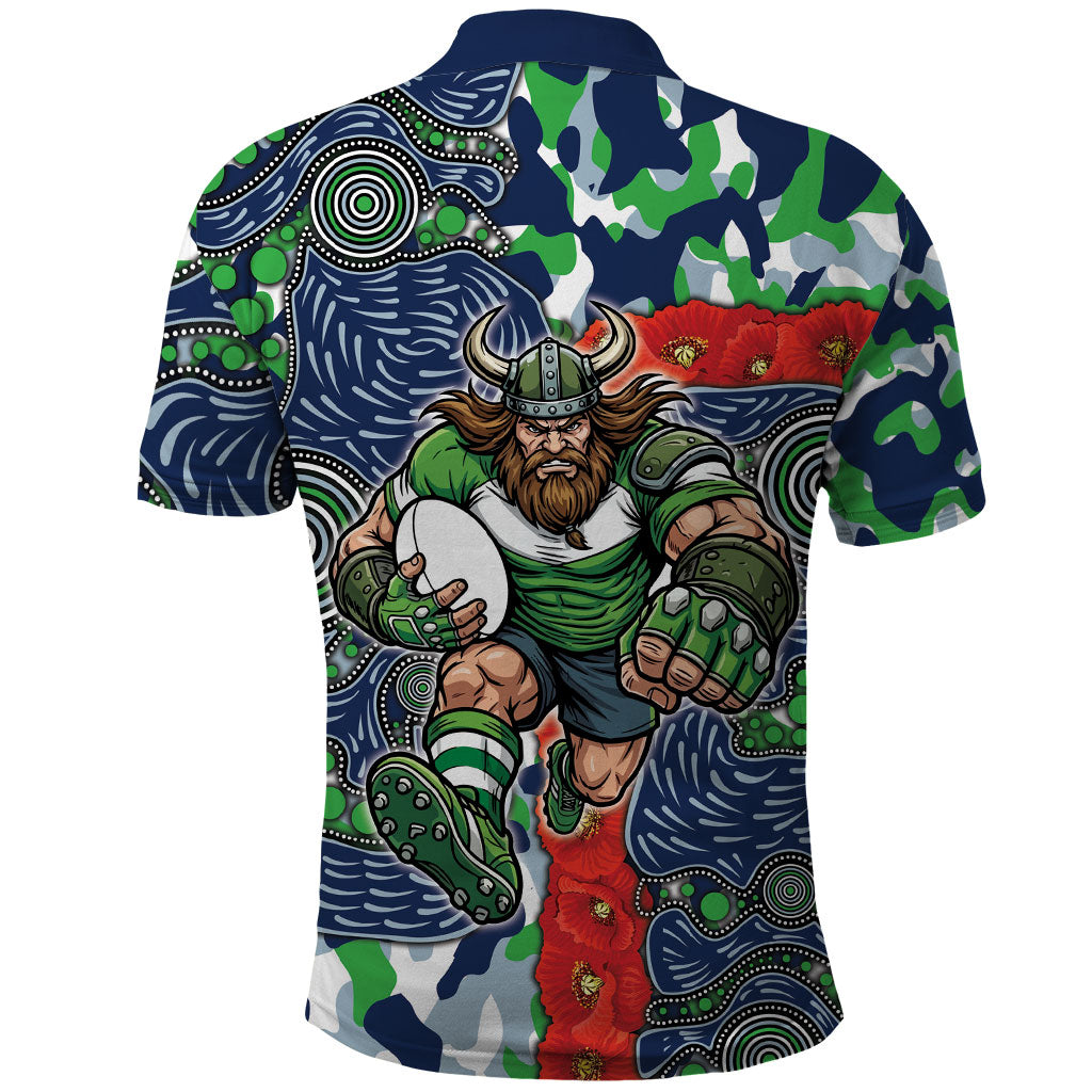 Canberra Raiders ANZAC Polo Shirt Indigenous Wave Pattern Poppy Remembrance Viking Warrior