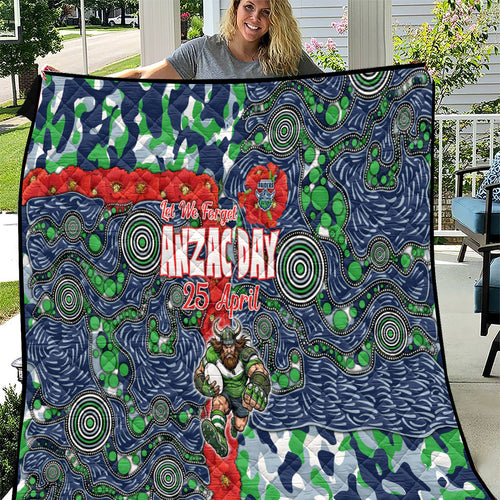 Canberra Raiders ANZAC Quilt Indigenous Wave Pattern Poppy Remembrance Viking Warrior