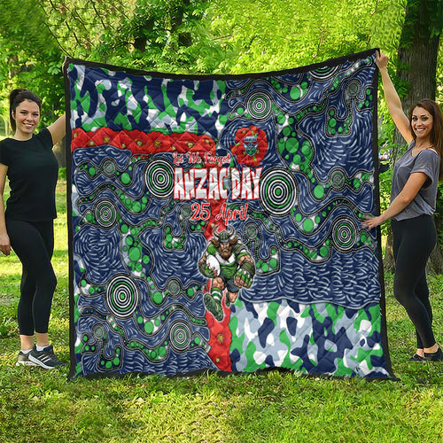 Canberra Raiders ANZAC Quilt Indigenous Wave Pattern Poppy Remembrance Viking Warrior