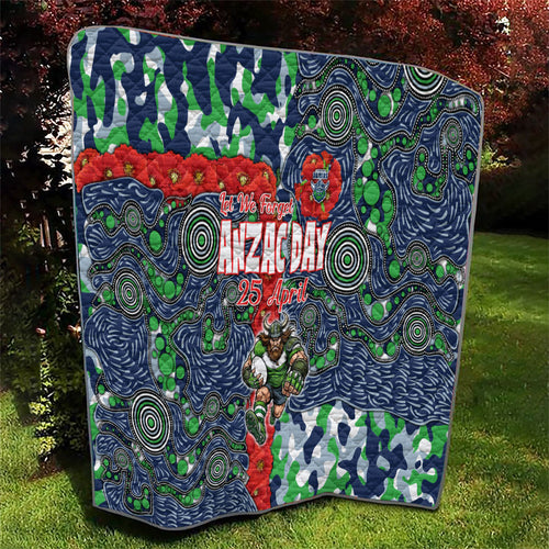 Canberra Raiders ANZAC Quilt Indigenous Wave Pattern Poppy Remembrance Viking Warrior
