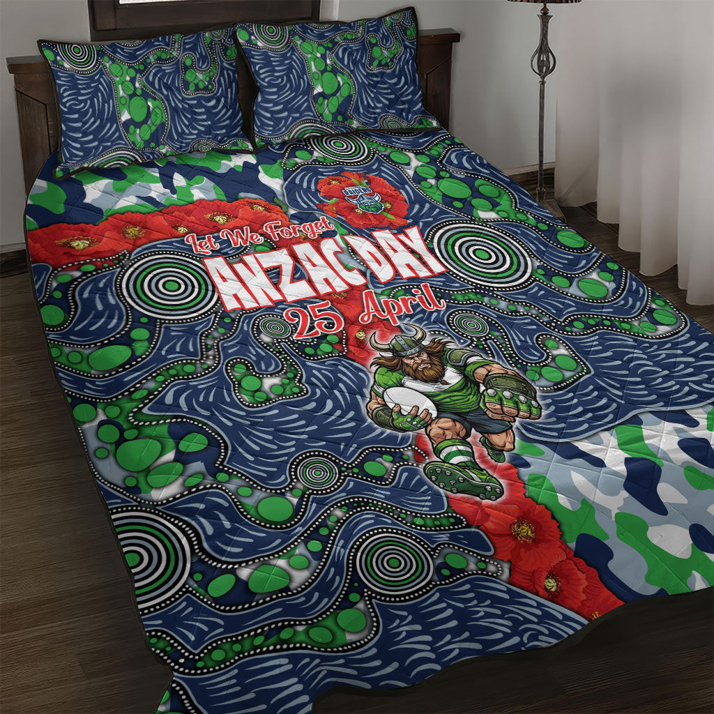 Canberra Raiders ANZAC Quilt Bed Set Indigenous Wave Pattern Poppy Remembrance Viking Warrior