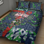 Canberra Raiders ANZAC Quilt Bed Set Indigenous Wave Pattern Poppy Remembrance Viking Warrior