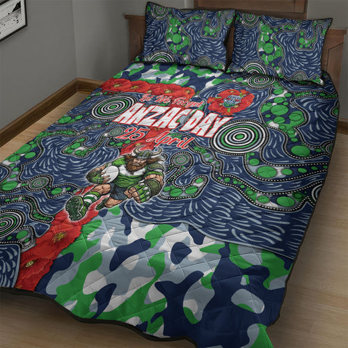 Canberra Raiders ANZAC Quilt Bed Set Indigenous Wave Pattern Poppy Remembrance Viking Warrior