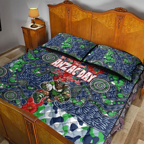 Canberra Raiders ANZAC Quilt Bed Set Indigenous Wave Pattern Poppy Remembrance Viking Warrior