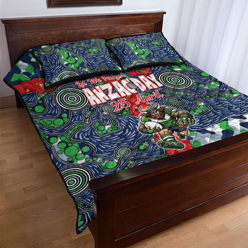 Canberra Raiders ANZAC Quilt Bed Set Indigenous Wave Pattern Poppy Remembrance Viking Warrior
