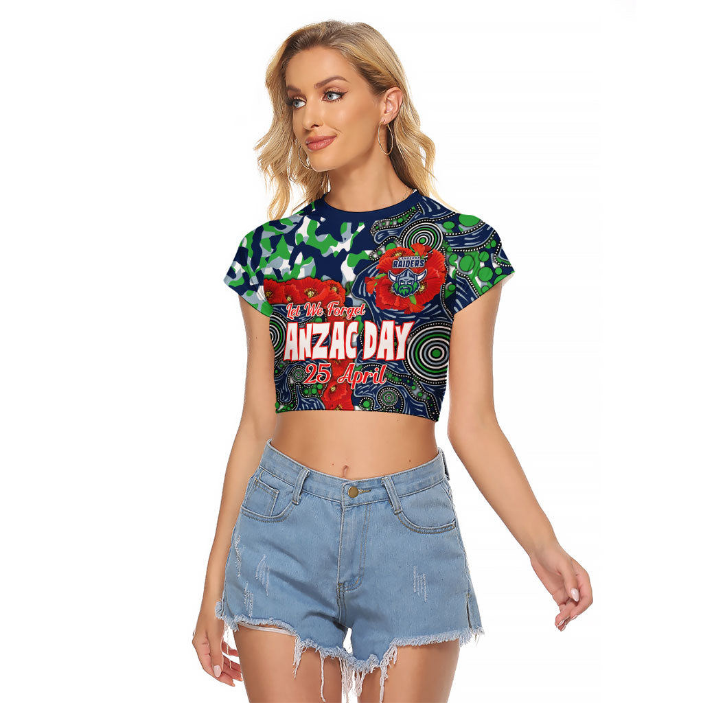 Canberra Raiders ANZAC Raglan Cropped T Shirt Indigenous Wave Pattern Poppy Remembrance Viking Warrior