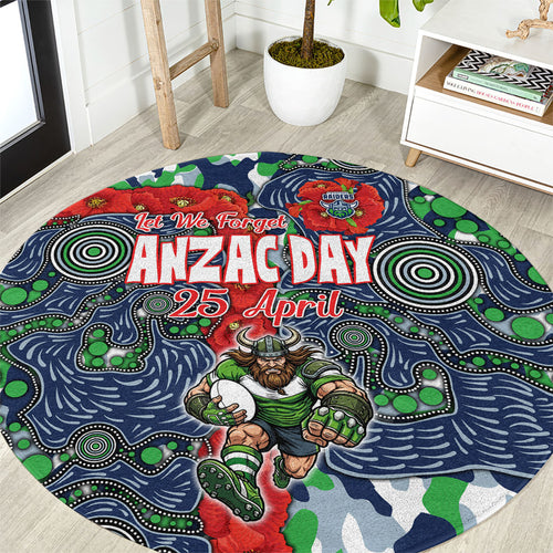 Canberra Raiders ANZAC Round Carpet Indigenous Wave Pattern Poppy Remembrance Viking Warrior
