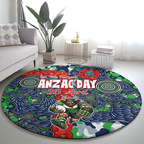 Canberra Raiders ANZAC Round Carpet Indigenous Wave Pattern Poppy Remembrance Viking Warrior
