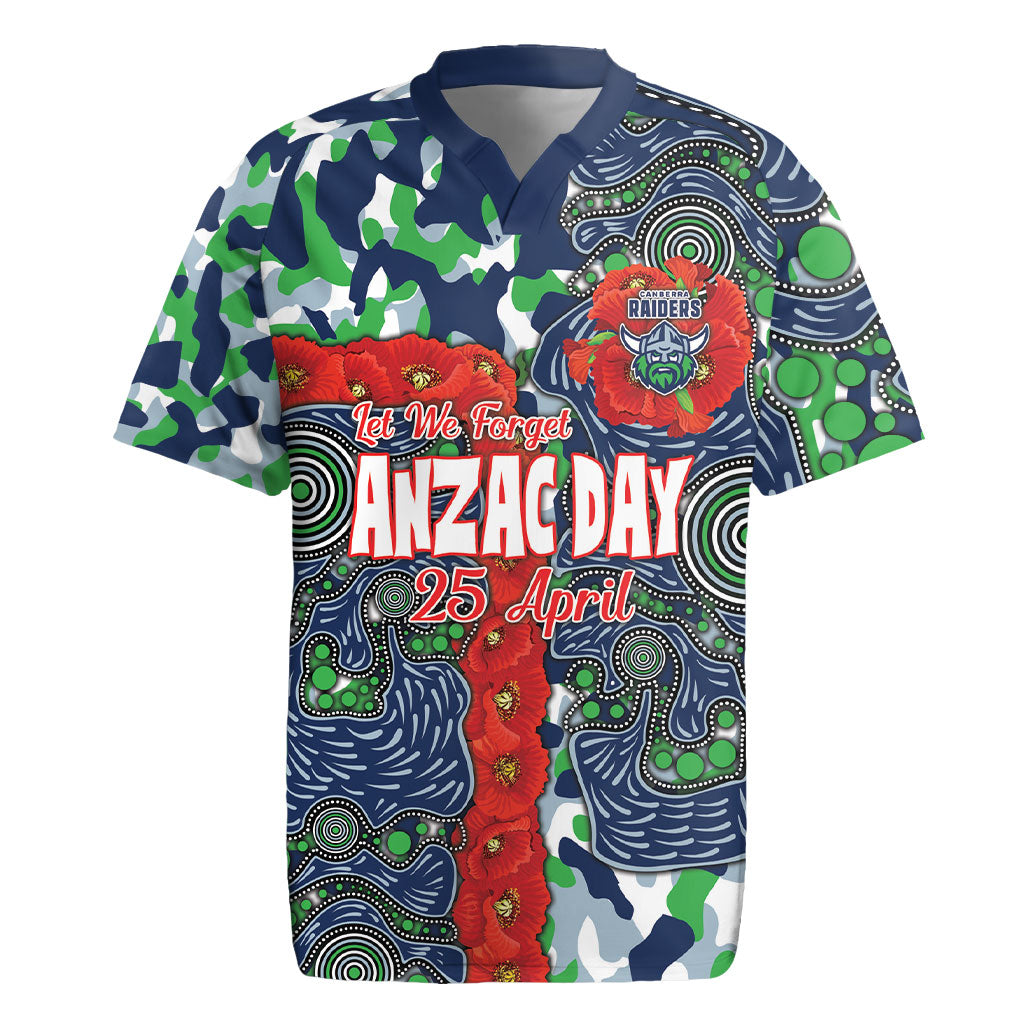 Canberra Raiders ANZAC Rugby Jersey Indigenous Wave Pattern Poppy Remembrance Viking Warrior