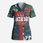 Canberra Raiders ANZAC Scrub Top Indigenous Wave Pattern Poppy Remembrance Viking Warrior